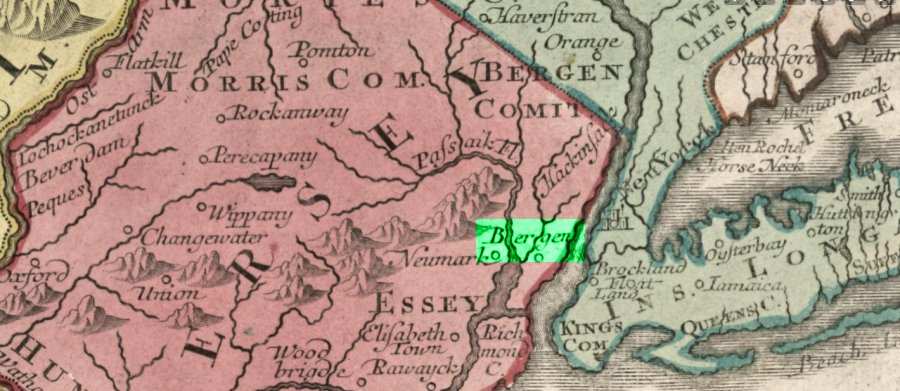 Map showing location of Bergen, NJ